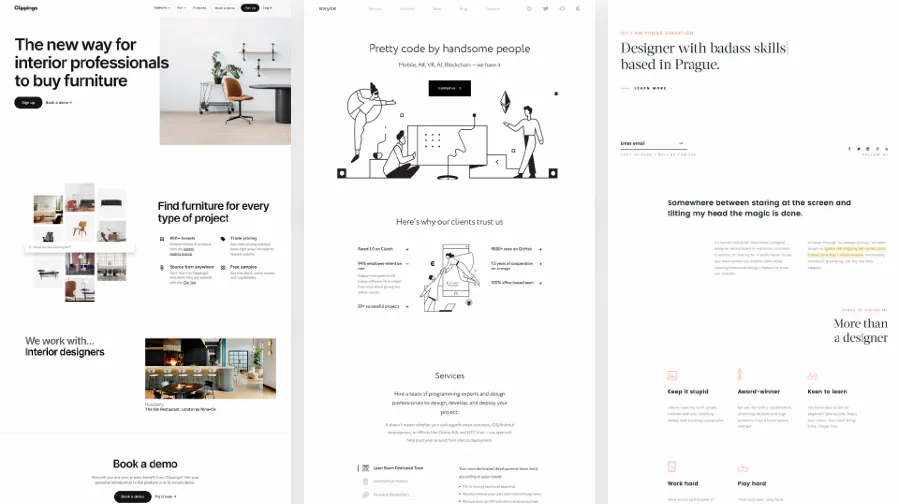 Example websites in the minimalist style
