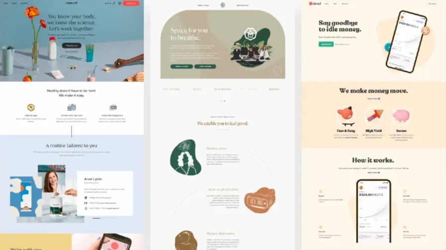 Example websites in the calm and peaceful style