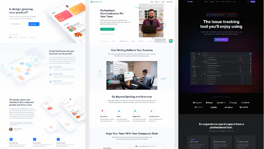 Example websites in the start-up and upbeat style