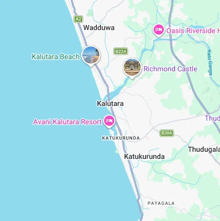 A map of Kalutara on the west coast of Sri Lanka